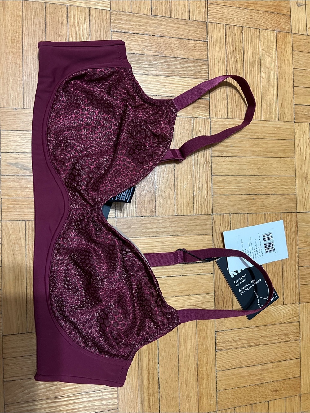 knix Burgundy Lace-Overlay Wireless Bra